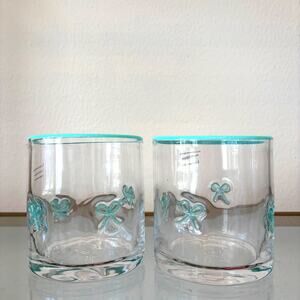 Set of 2 BLUE BOW Icon Double Old Fashioned Glasses Chic Pastel Barware NEW